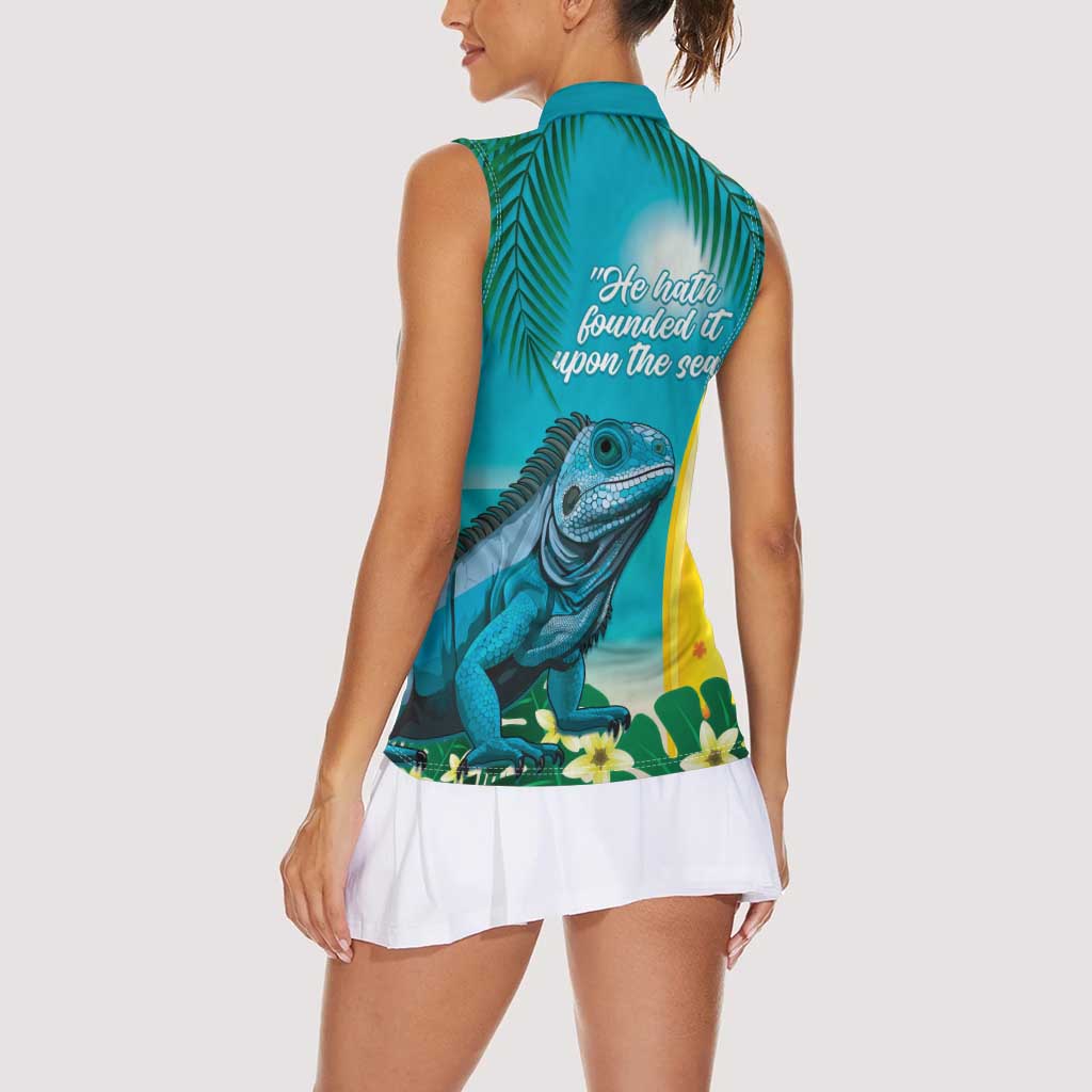 Blue Iguana Cayman Islands Women Sleeveless Polo Shirt Turquoise Tropical Vibes - Wonder Print Shop