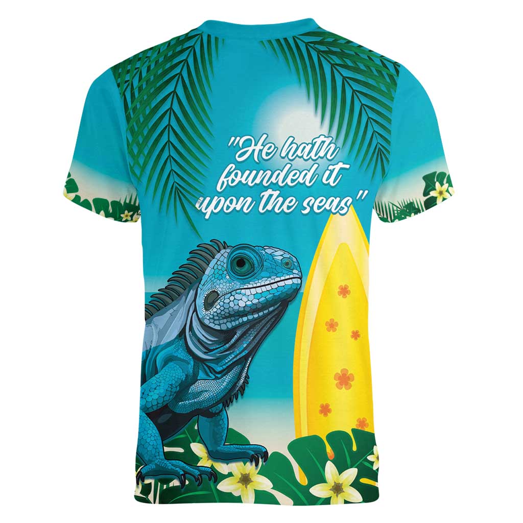 Blue Iguana Cayman Islands Women V-Neck T-Shirt Turquoise Tropical Vibes - Wonder Print Shop
