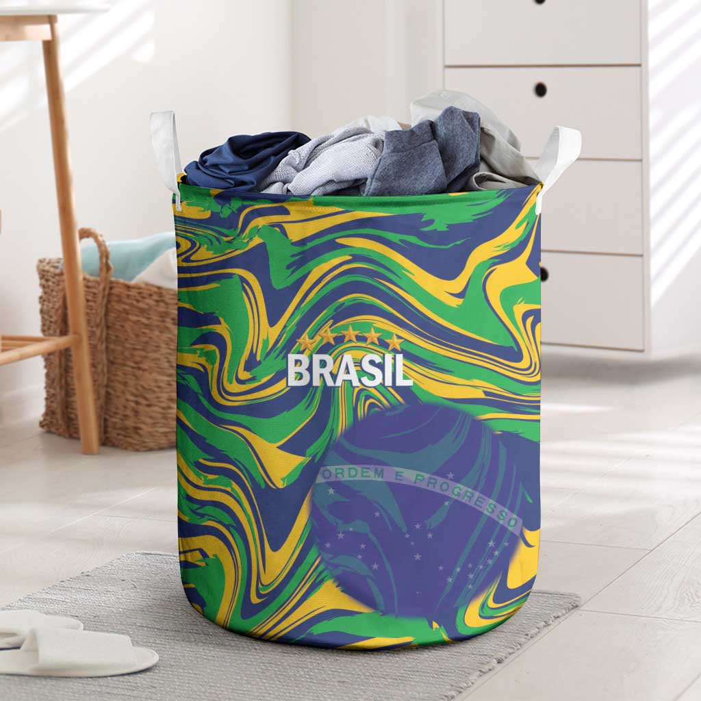 Brazil Football Laundry Basket 2026 Vamos Brasil Marble Pattern - Wonder Print Shop