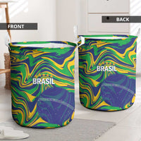 Brazil Football Laundry Basket 2026 Vamos Brasil Marble Pattern - Wonder Print Shop