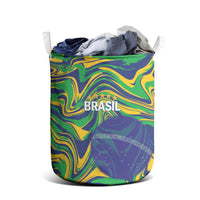 Brazil Football Laundry Basket 2026 Vamos Brasil Marble Pattern - Wonder Print Shop