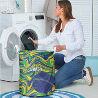 Brazil Football Laundry Basket 2026 Vamos Brasil Marble Pattern - Wonder Print Shop