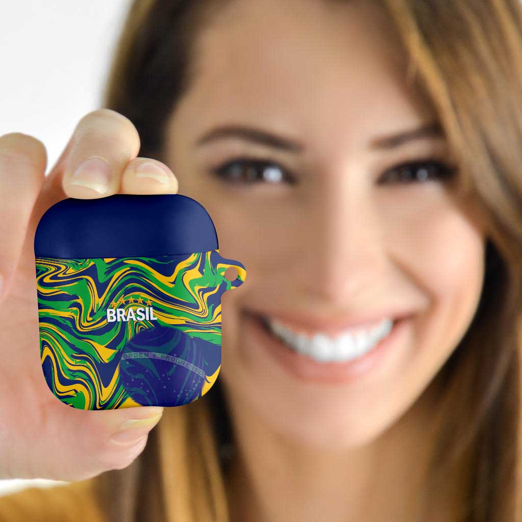 Brazil Football AirPods Case 2026 Vamos Brasil Marble Pattern - Wonder Print Shop