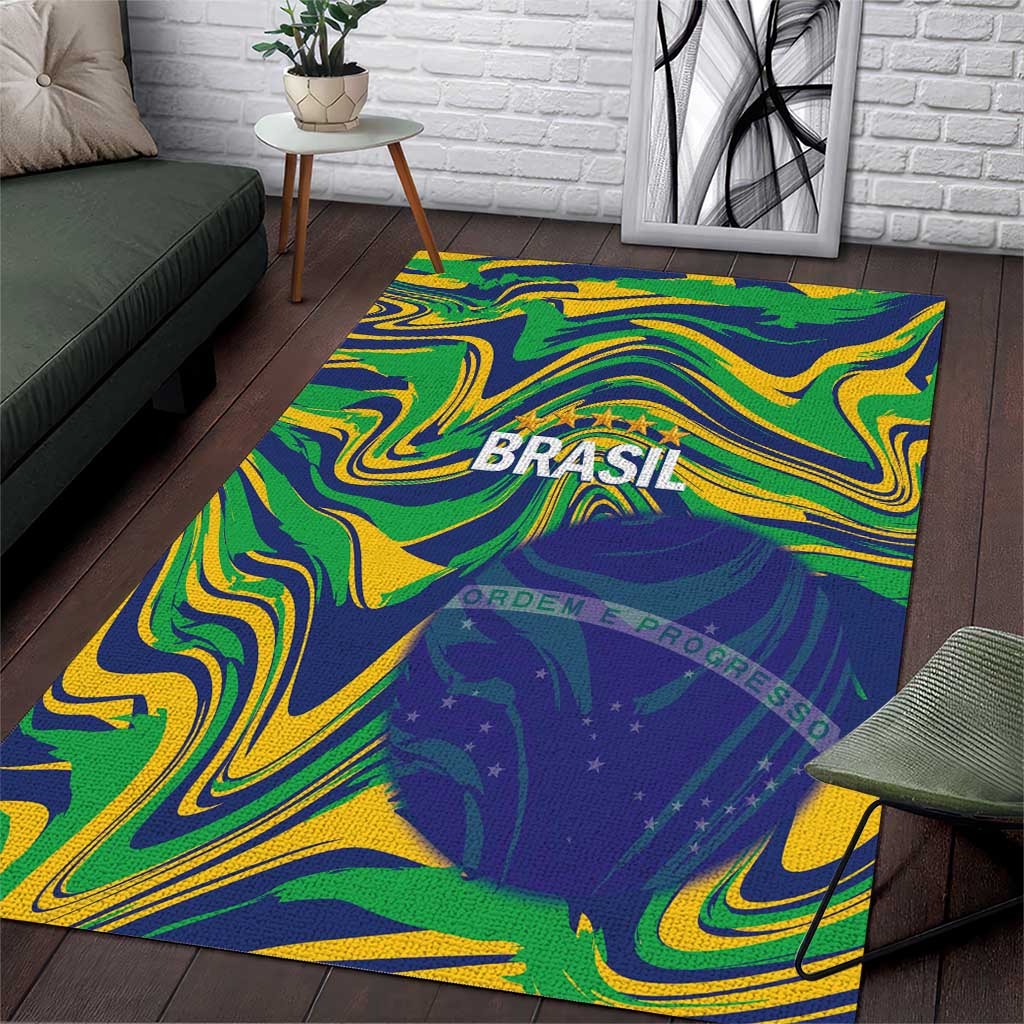 Brazil Football Area Rug 2026 Vamos Brasil Marble Pattern - Wonder Print Shop