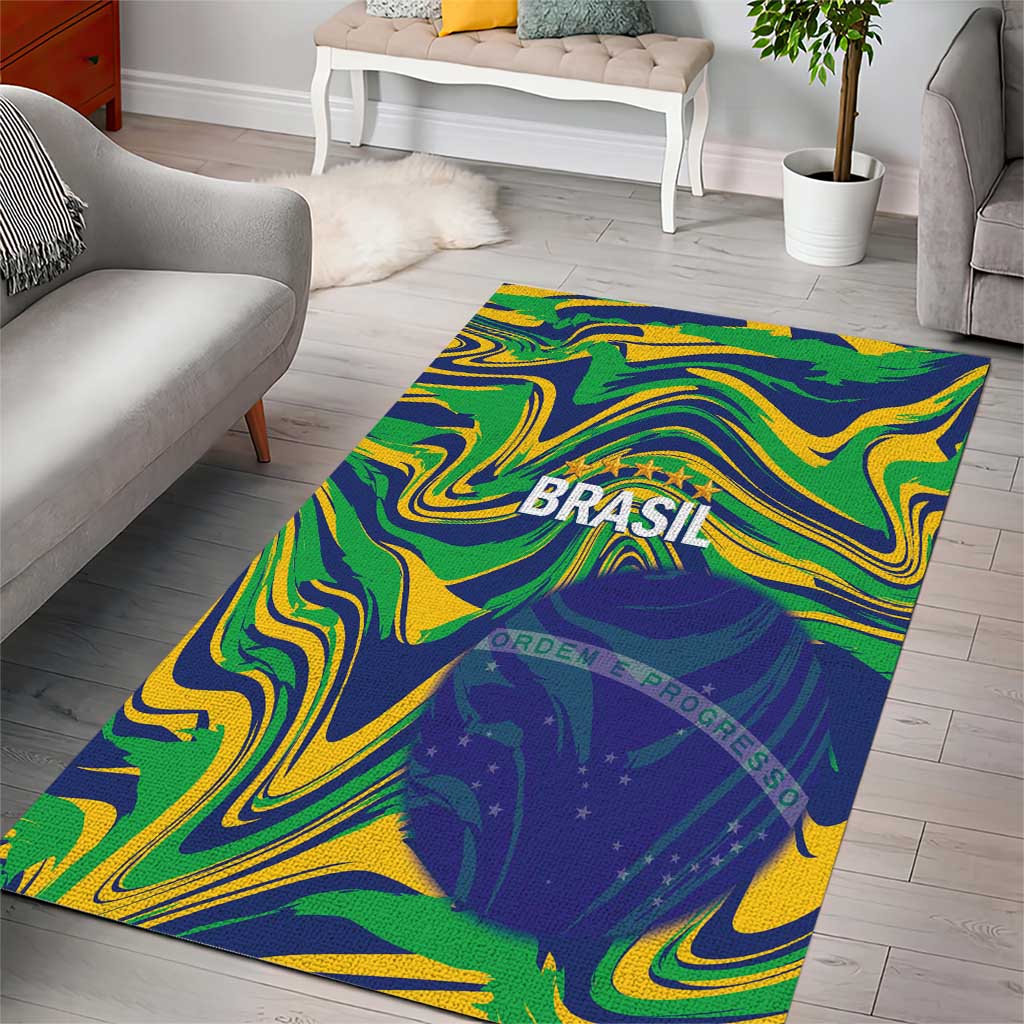 Brazil Football Area Rug 2026 Vamos Brasil Marble Pattern - Wonder Print Shop