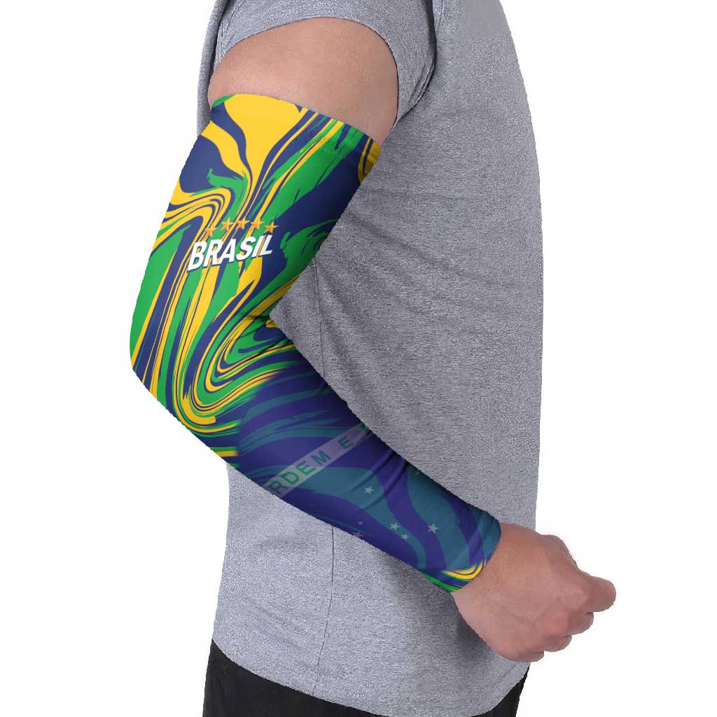 Brazil Football Custom Arm Sleeves 2026 Vamos Brasil Marble Pattern - Wonder Print Shop