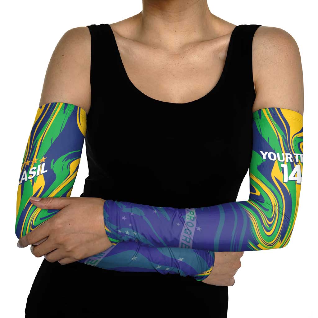 Brazil Football Custom Arm Sleeves 2026 Vamos Brasil Marble Pattern - Wonder Print Shop