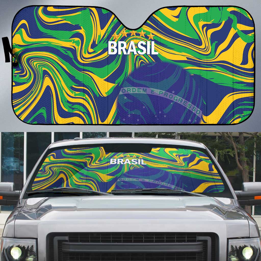 Brazil Football Auto Sun Shade 2026 Vamos Brasil Marble Pattern - Wonder Print Shop