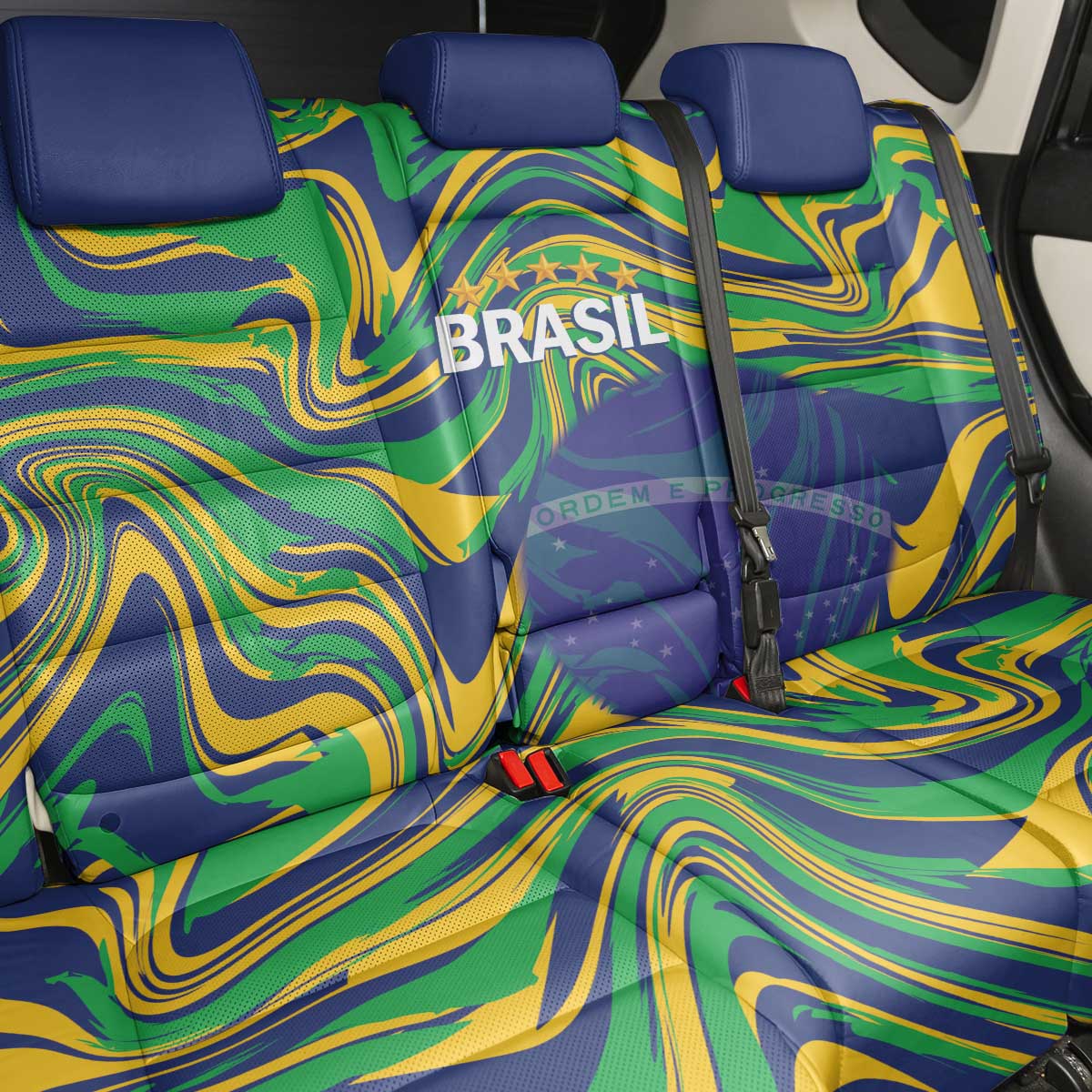 Brazil Football Back Car Seat Cover 2026 Vamos Brasil Marble Pattern - Wonder Print Shop