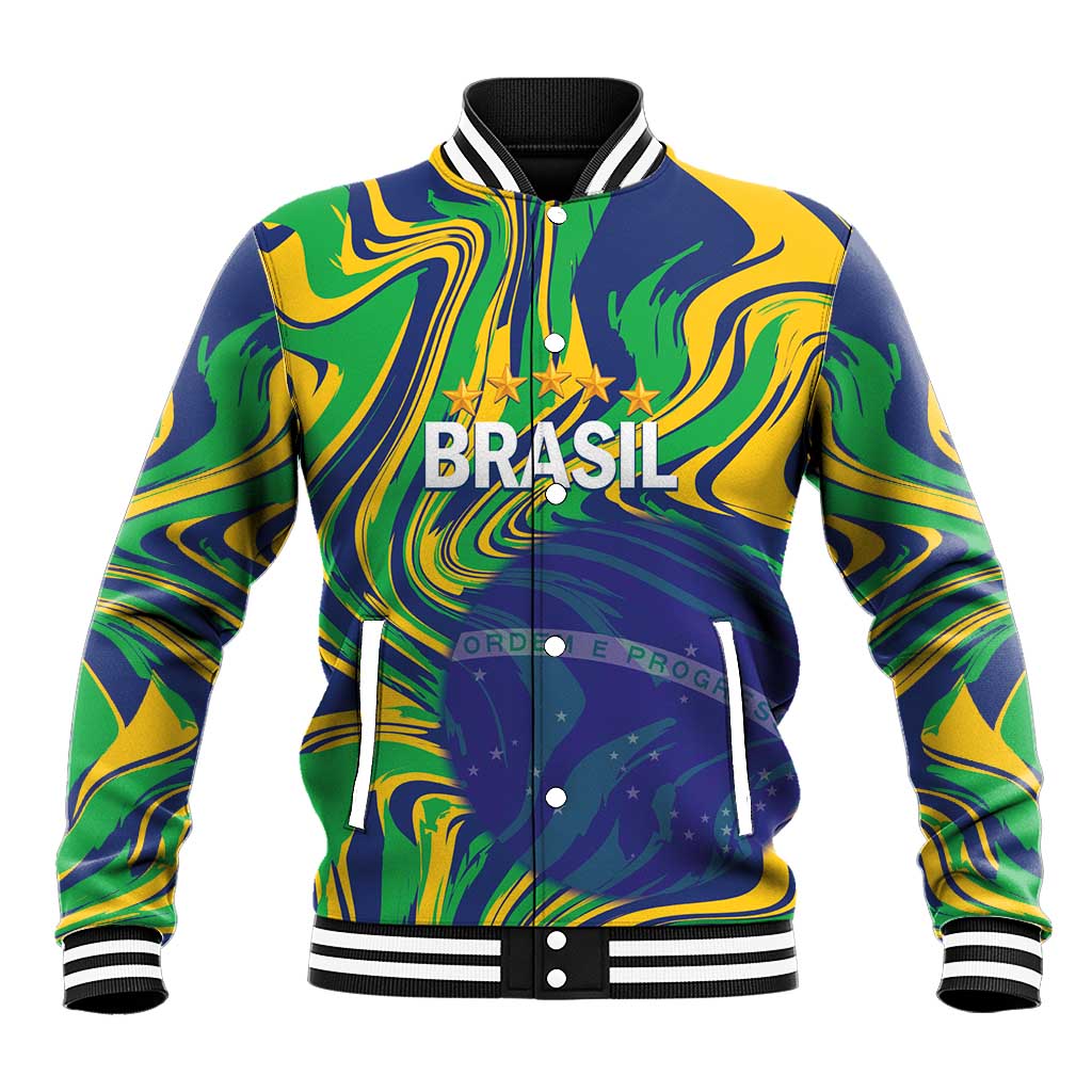 Brazil Football Custom Baseball Jacket 2026 Vamos Brasil Marble Pattern - Wonder Print Shop