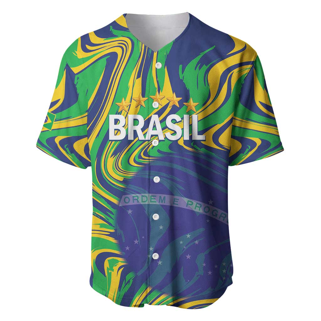 Brazil Football Custom Baseball Jersey 2026 Vamos Brasil Marble Pattern - Wonder Print Shop