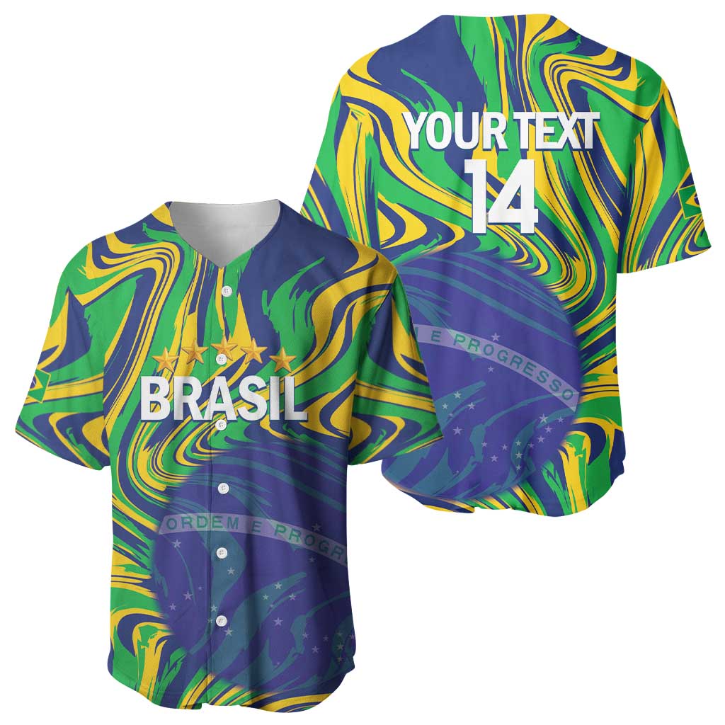Brazil Football Custom Baseball Jersey 2026 Vamos Brasil Marble Pattern - Wonder Print Shop