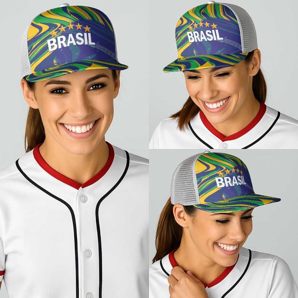 Brazil Football Baseball Net Cap 2026 Vamos Brasil Marble Pattern