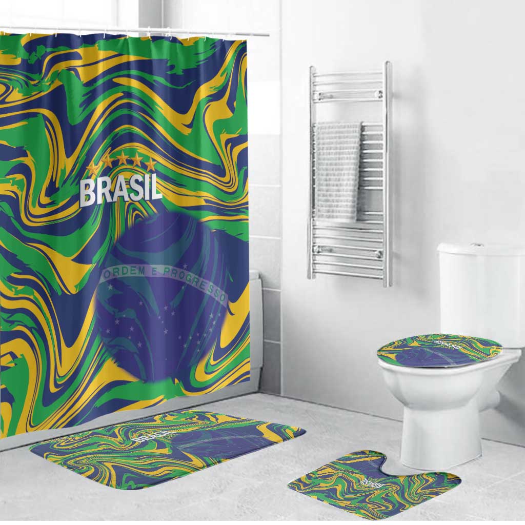 Brazil Football Bathroom Set 2026 Vamos Brasil Marble Pattern - Wonder Print Shop