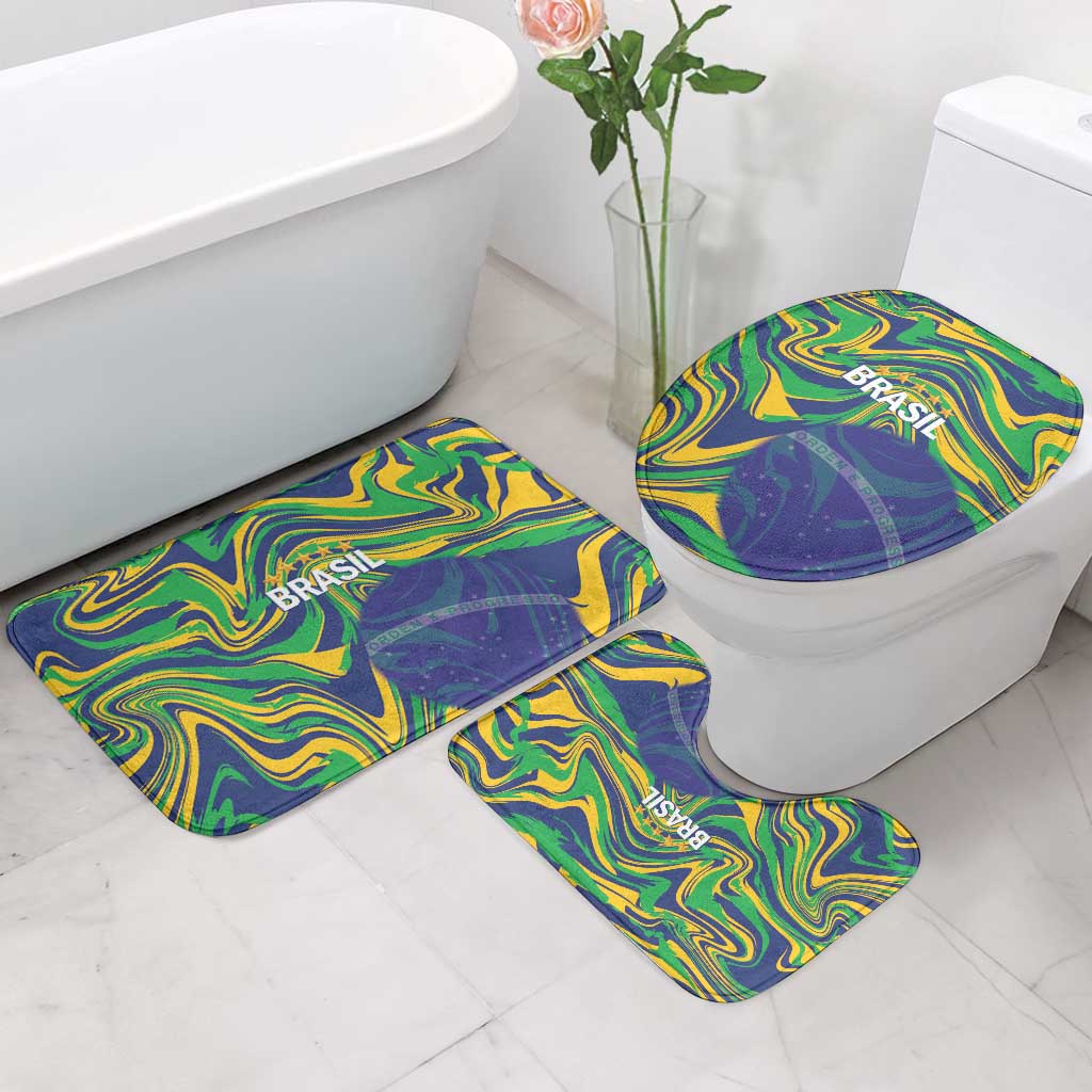Brazil Football Bathroom Set 2026 Vamos Brasil Marble Pattern - Wonder Print Shop