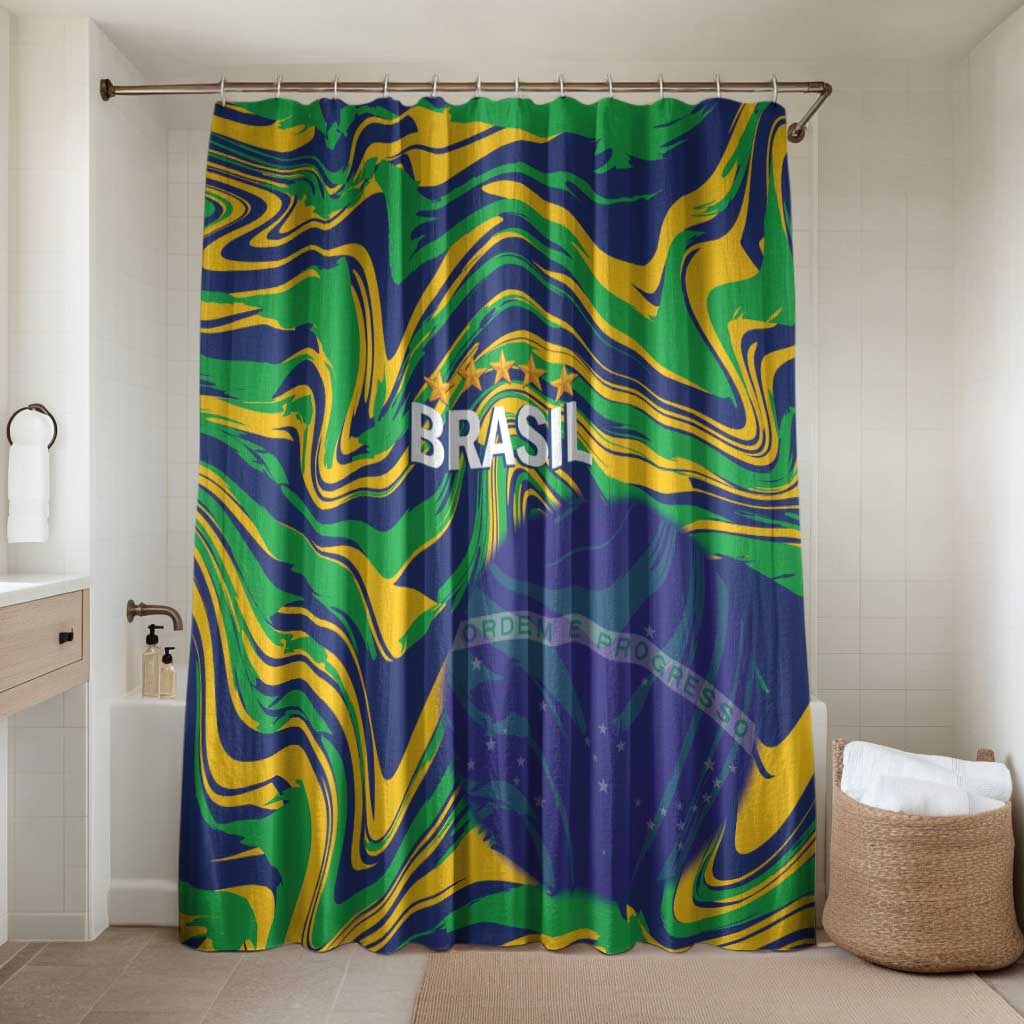Brazil Football Bathroom Set 2026 Vamos Brasil Marble Pattern - Wonder Print Shop