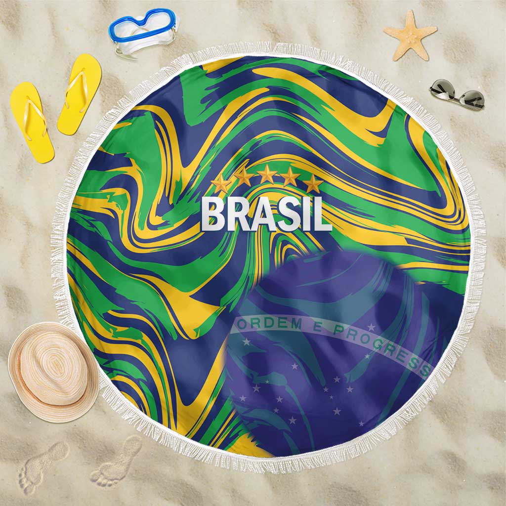 Brazil Football Beach Blanket 2026 Vamos Brasil Marble Pattern - Wonder Print Shop