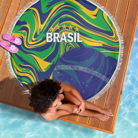 Brazil Football Beach Blanket 2026 Vamos Brasil Marble Pattern - Wonder Print Shop