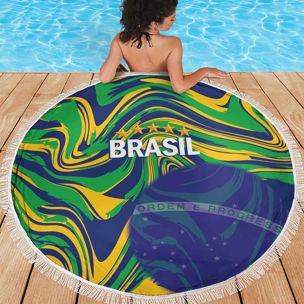 Brazil Football Beach Blanket 2026 Vamos Brasil Marble Pattern - Wonder Print Shop