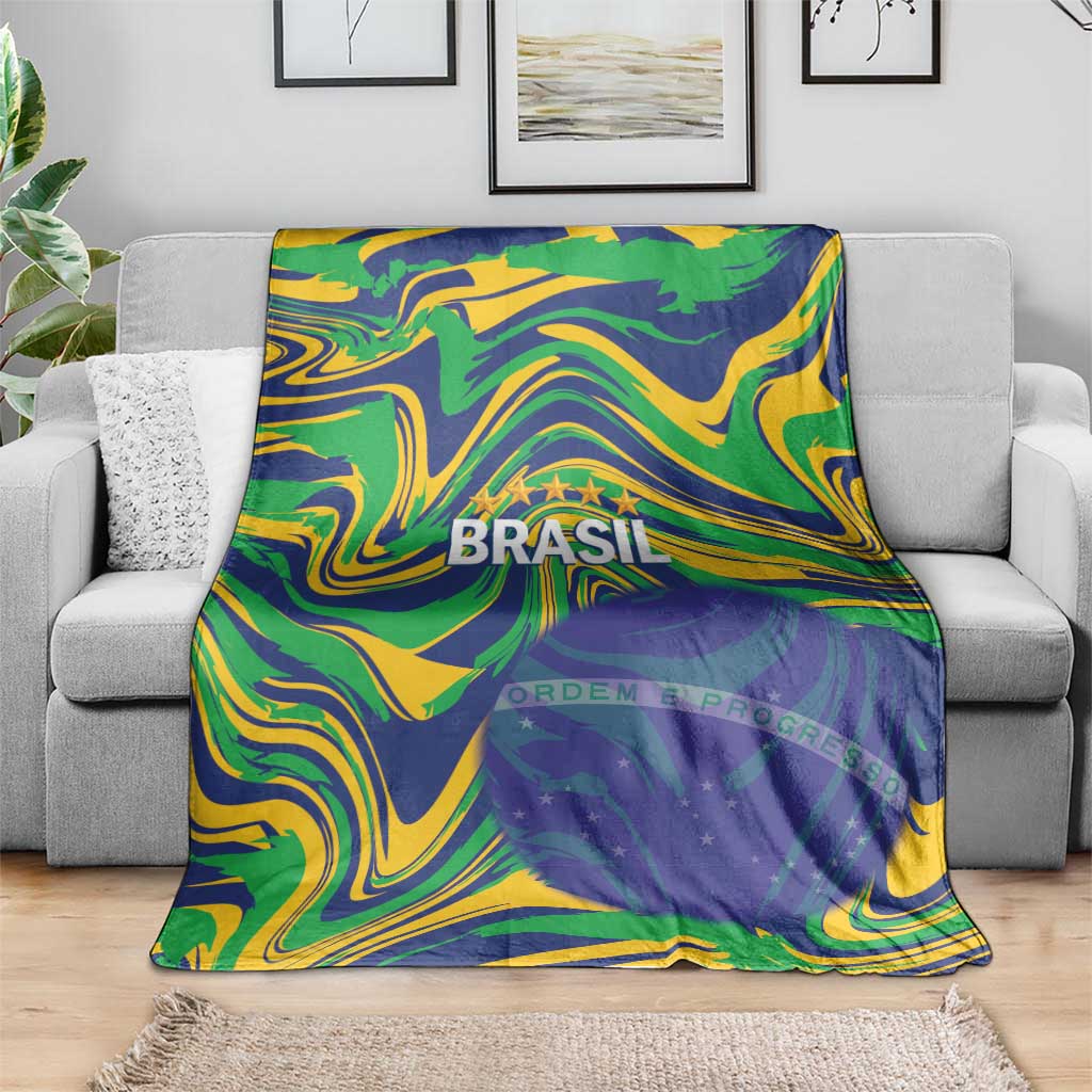 Brazil Football Blanket 2026 Vamos Brasil Marble Pattern - Wonder Print Shop
