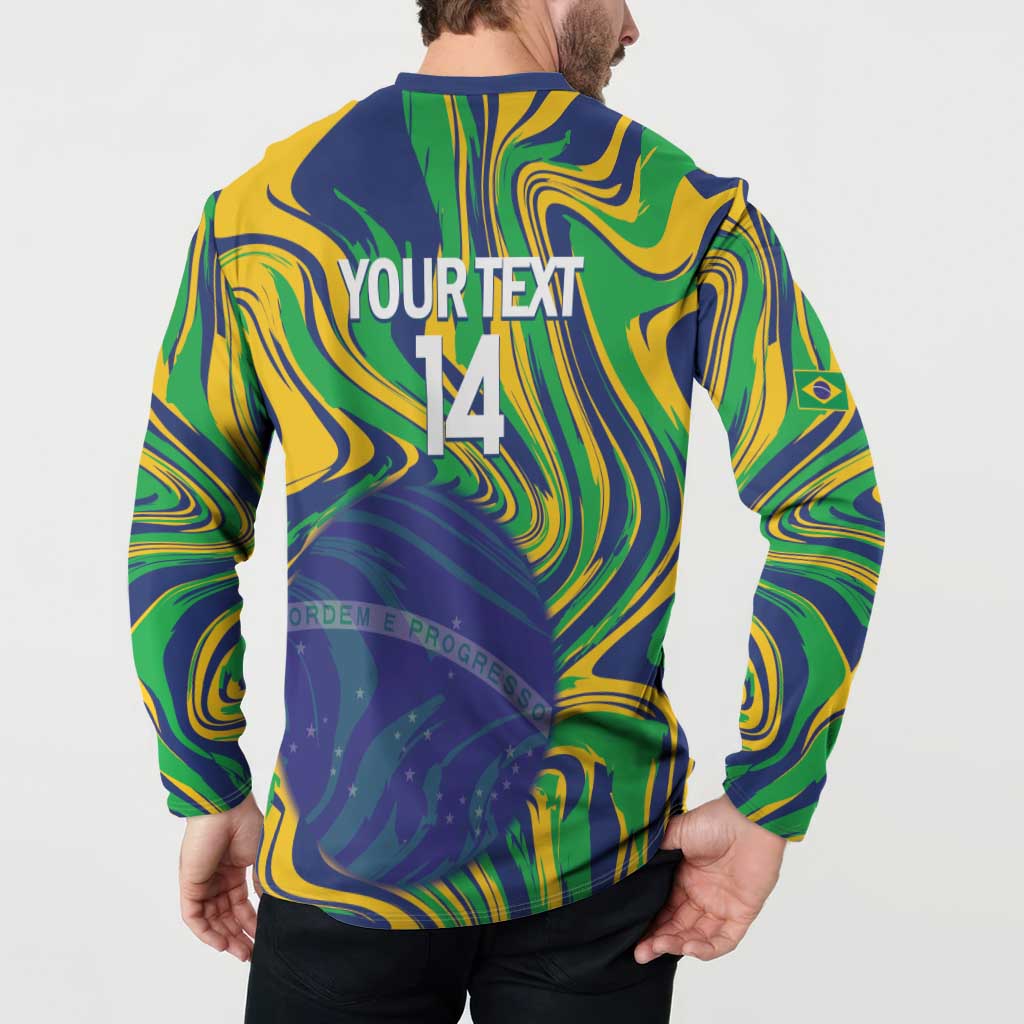 Brazil Football Custom Button Sweatshirt 2026 Vamos Brasil Marble Pattern - Wonder Print Shop