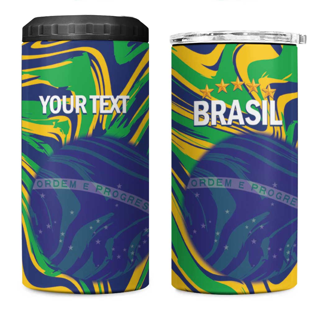 Brazil Football Custom 4 in 1 Can Cooler Tumbler 2026 Vamos Brasil Marble Pattern - Wonder Print Shop