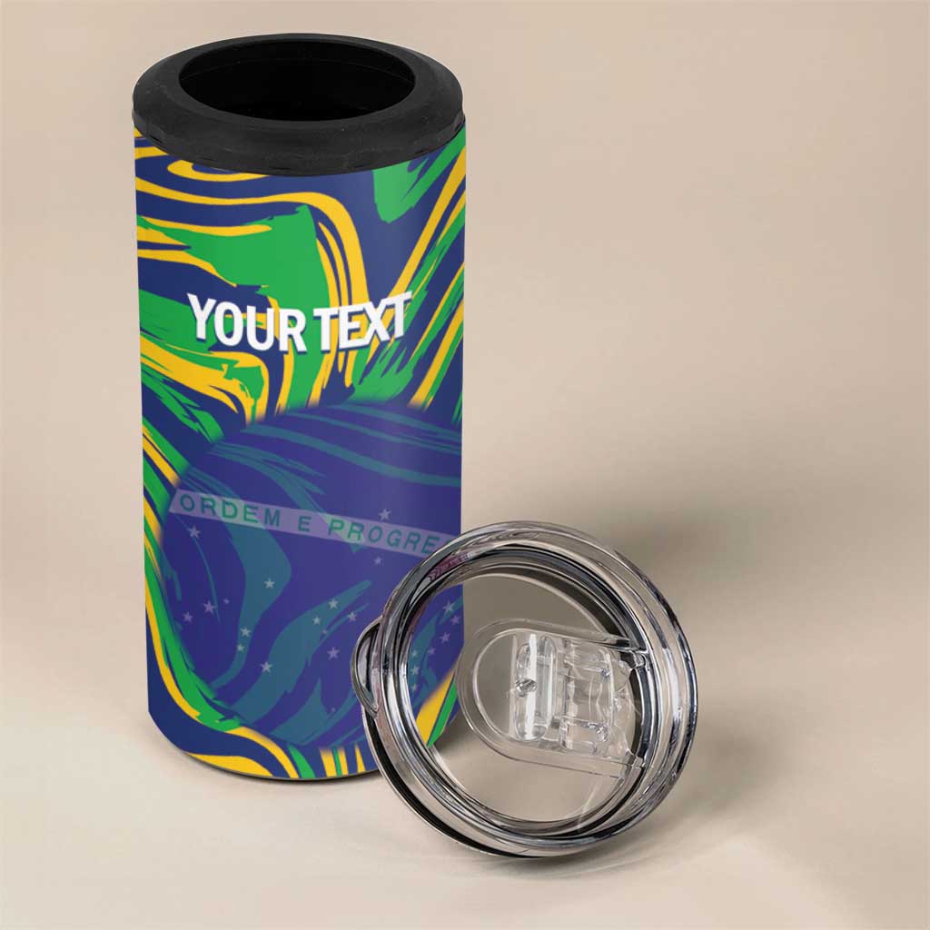 Brazil Football Custom 4 in 1 Can Cooler Tumbler 2026 Vamos Brasil Marble Pattern - Wonder Print Shop