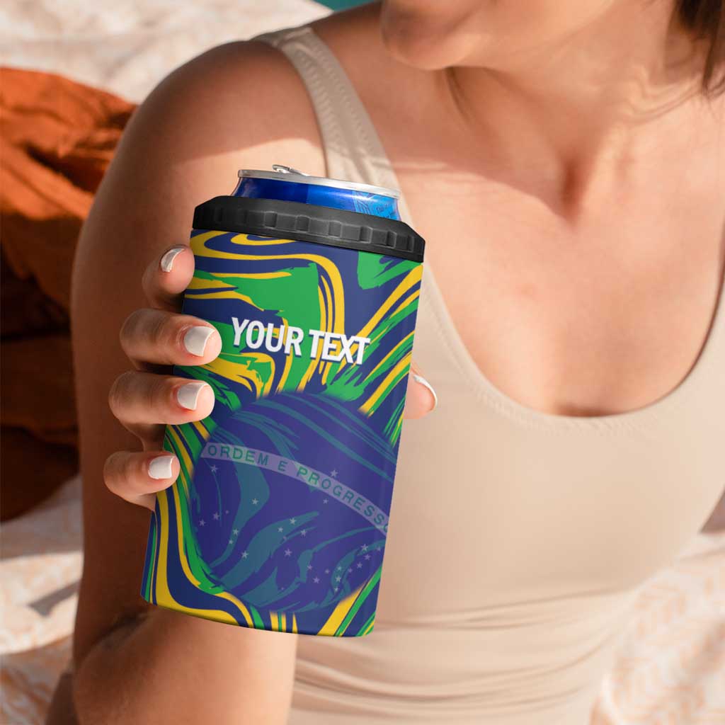 Brazil Football Custom 4 in 1 Can Cooler Tumbler 2026 Vamos Brasil Marble Pattern - Wonder Print Shop