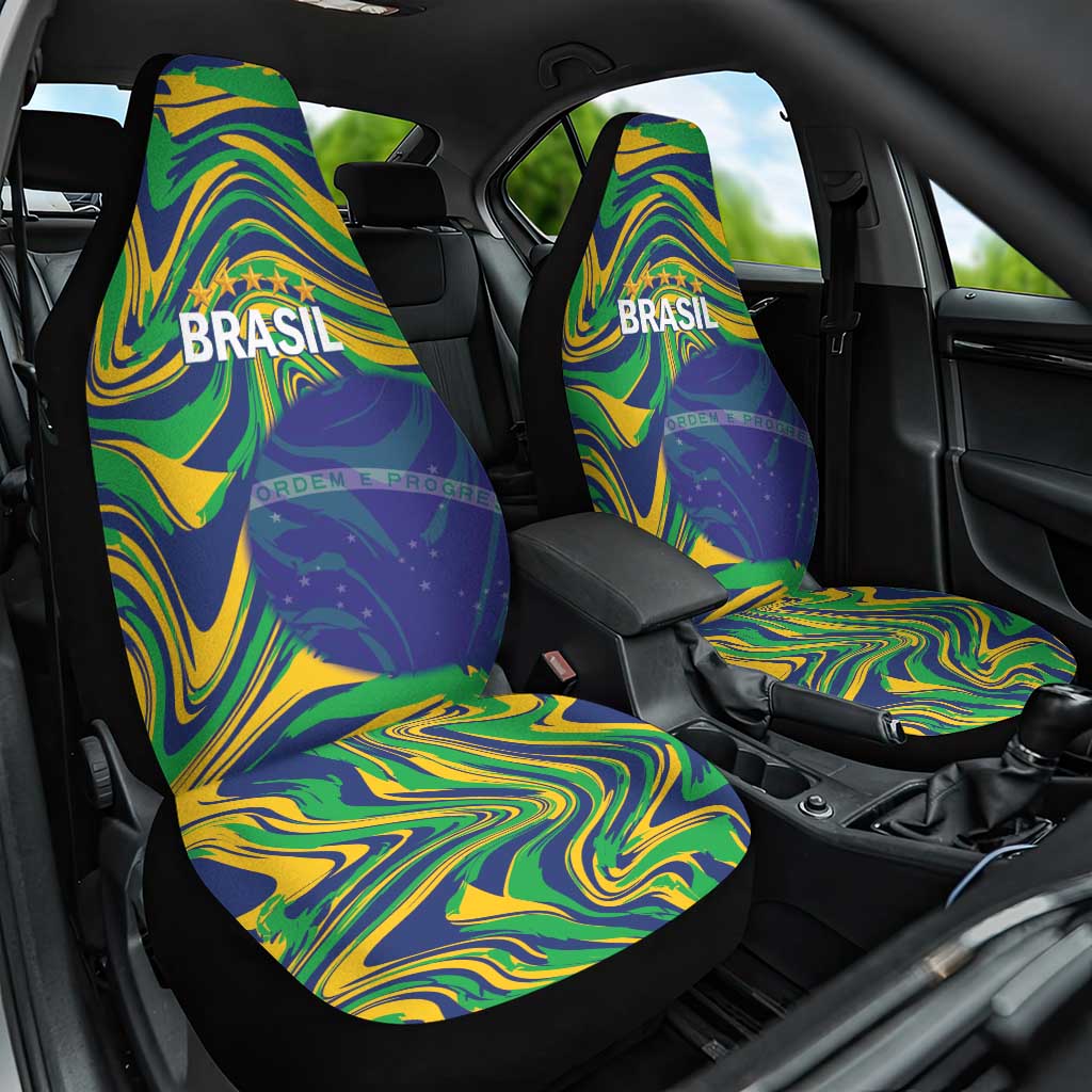 Brazil Football Car Seat Cover 2026 Vamos Brasil Marble Pattern - Wonder Print Shop