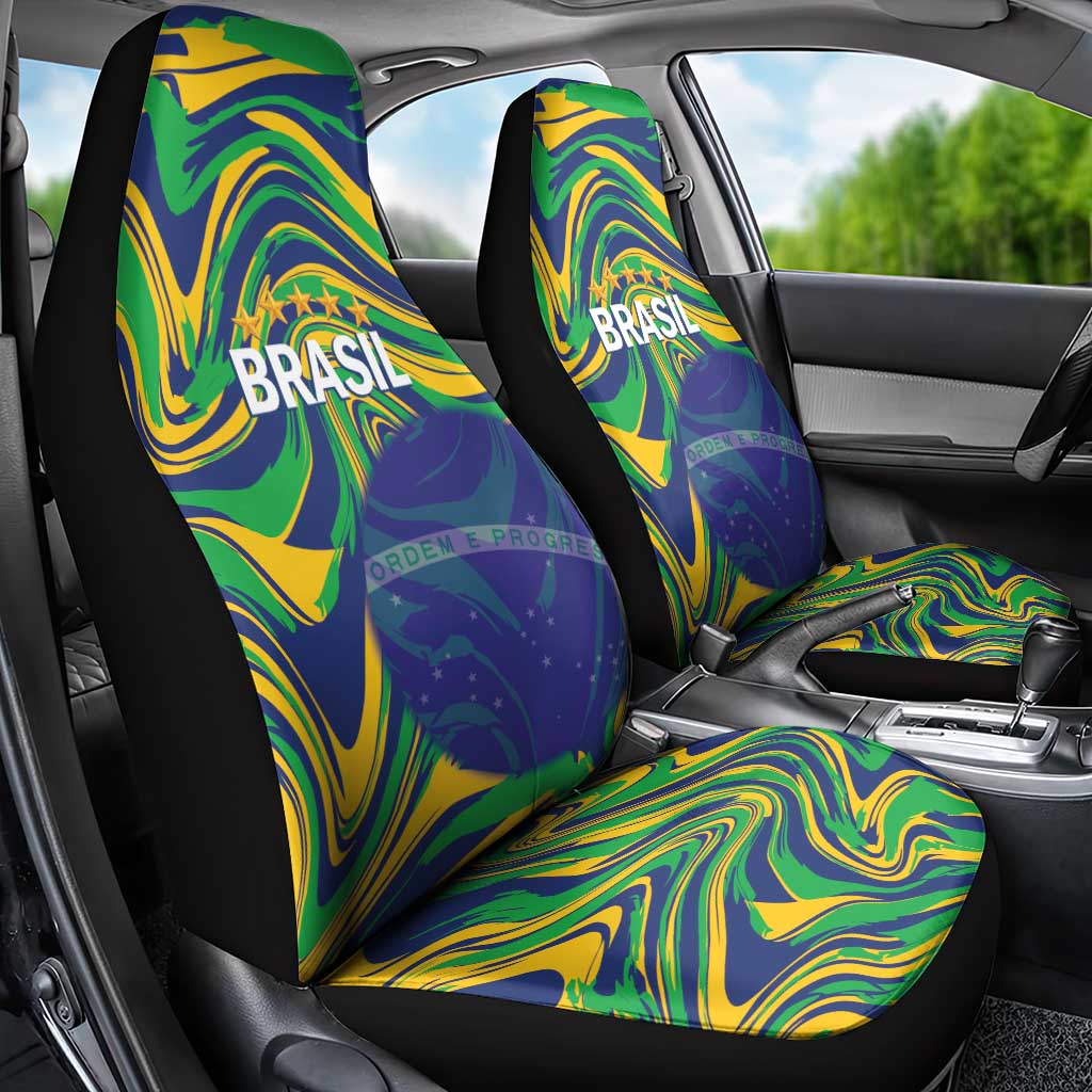 Brazil Football Car Seat Cover 2026 Vamos Brasil Marble Pattern - Wonder Print Shop