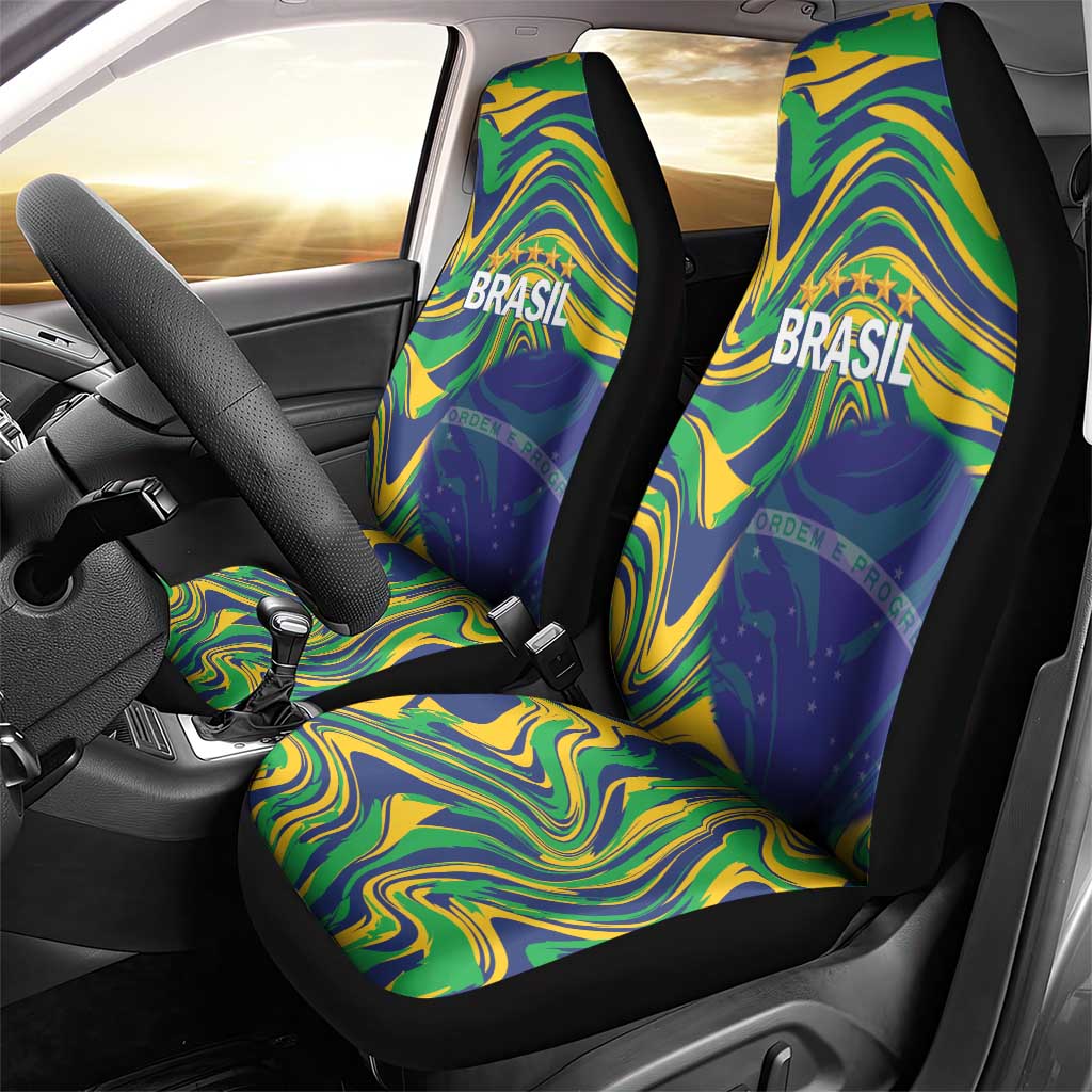 Brazil Football Car Seat Cover 2026 Vamos Brasil Marble Pattern - Wonder Print Shop