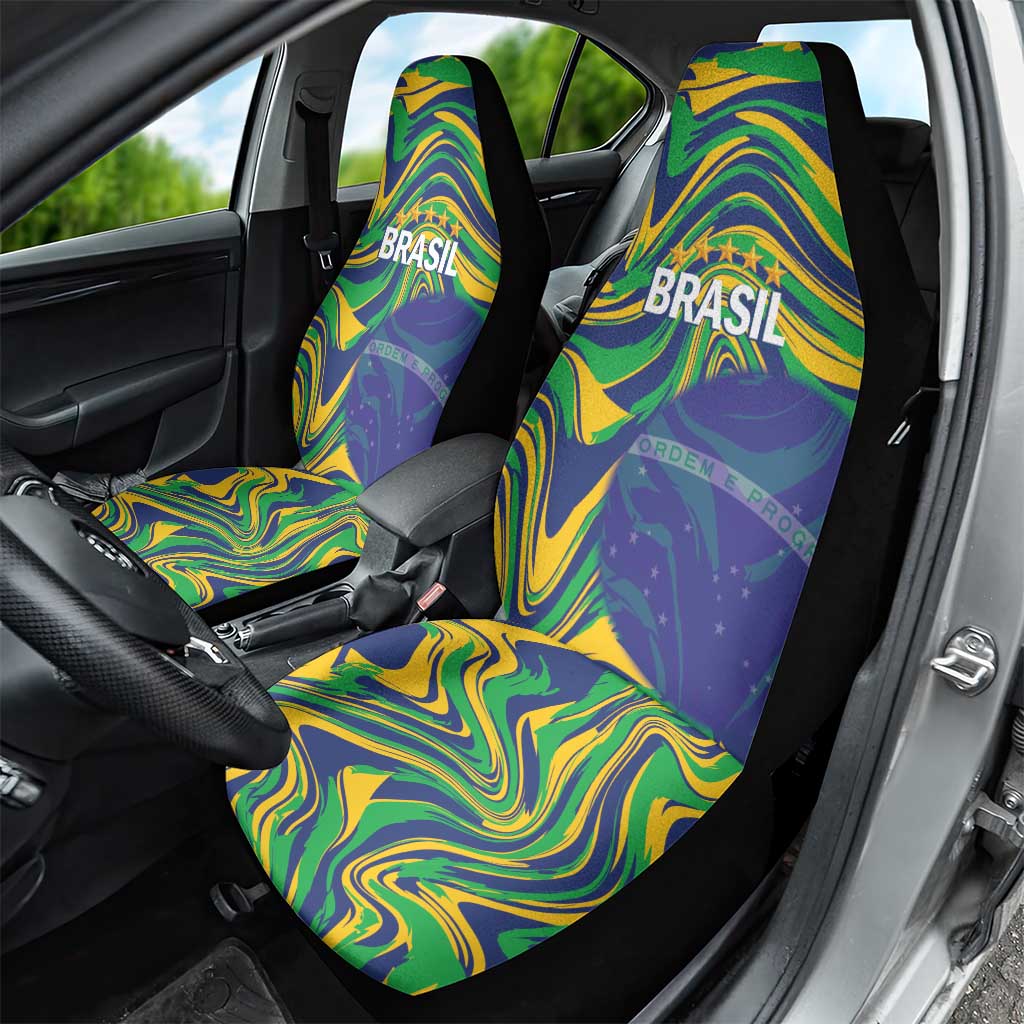 Brazil Football Car Seat Cover 2026 Vamos Brasil Marble Pattern - Wonder Print Shop