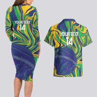 Brazil Football Custom Couples Matching Long Sleeve Bodycon Dress and Hawaiian Shirt 2026 Vamos Brasil Marble Pattern - Wonder Print Shop