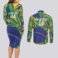 Brazil Football Custom Couples Matching Long Sleeve Bodycon Dress and Long Sleeve Button Shirt 2026 Vamos Brasil Marble Pattern - Wonder Print Shop