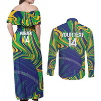 Brazil Football Custom Couples Matching Off Shoulder Maxi Dress and Long Sleeve Button Shirt 2026 Vamos Brasil Marble Pattern - Wonder Print Shop