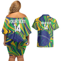Brazil Football Custom Couples Matching Off Shoulder Short Dress and Hawaiian Shirt 2026 Vamos Brasil Marble Pattern - Wonder Print Shop