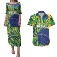 Brazil Football Custom Couples Matching Puletasi and Hawaiian Shirt 2026 Vamos Brasil Marble Pattern - Wonder Print Shop