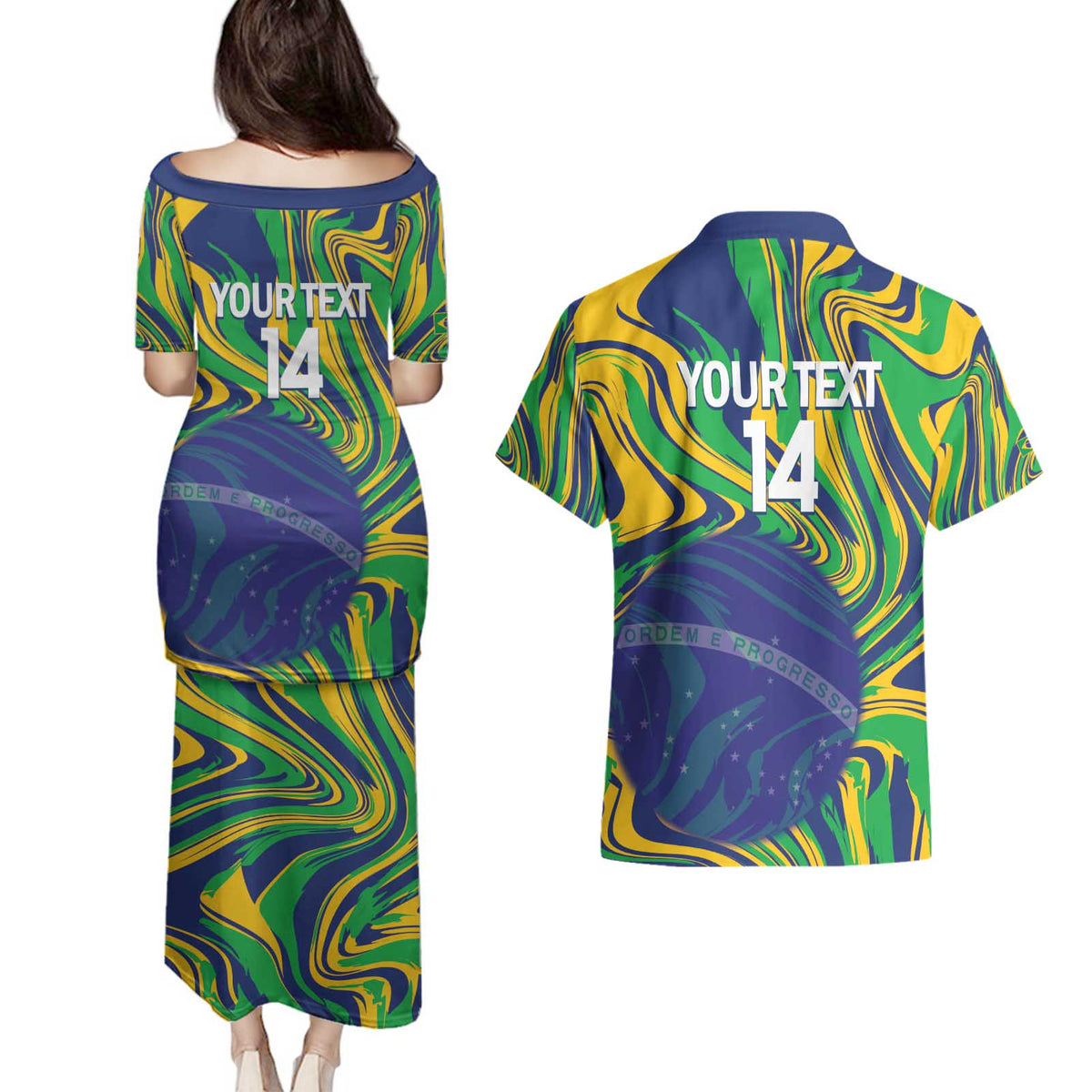 Brazil Football Custom Couples Matching Puletasi and Hawaiian Shirt 2026 Vamos Brasil Marble Pattern - Wonder Print Shop