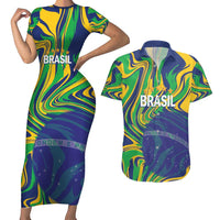 Brazil Football Custom Couples Matching Short Sleeve Bodycon Dress and Hawaiian Shirt 2026 Vamos Brasil Marble Pattern - Wonder Print Shop