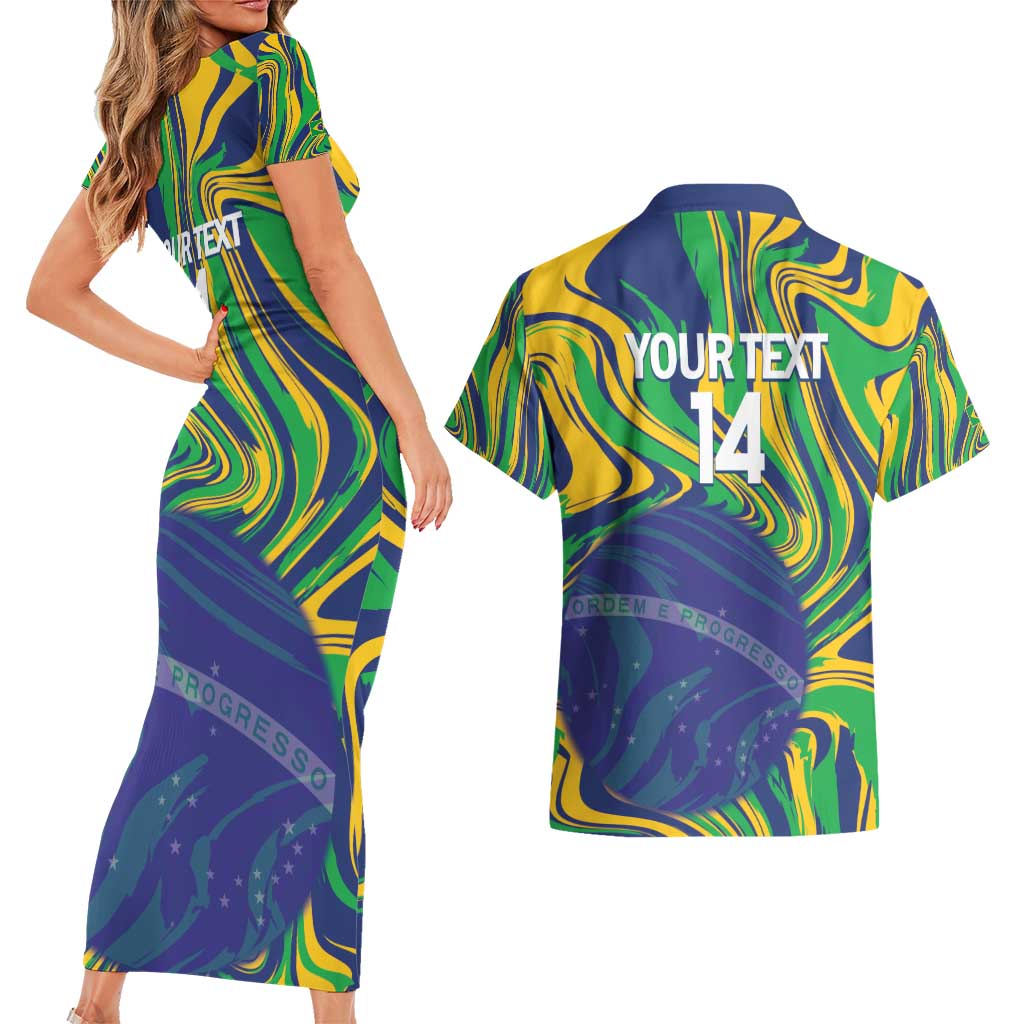Brazil Football Custom Couples Matching Short Sleeve Bodycon Dress and Hawaiian Shirt 2026 Vamos Brasil Marble Pattern - Wonder Print Shop
