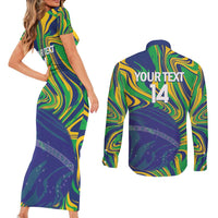 Brazil Football Custom Couples Matching Short Sleeve Bodycon Dress and Long Sleeve Button Shirt 2026 Vamos Brasil Marble Pattern - Wonder Print Shop