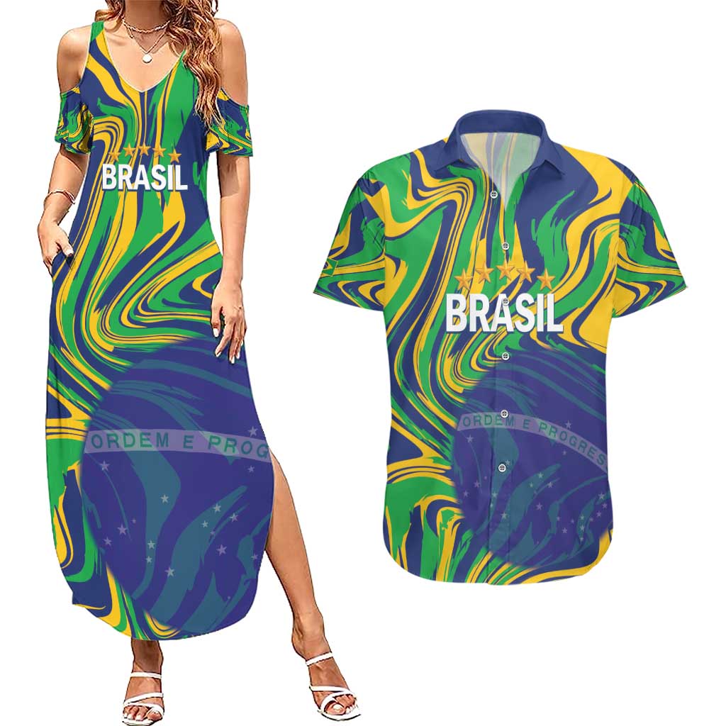 Brazil Football Custom Couples Matching Summer Maxi Dress and Hawaiian Shirt 2026 Vamos Brasil Marble Pattern - Wonder Print Shop