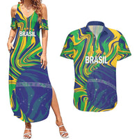 Brazil Football Custom Couples Matching Summer Maxi Dress and Hawaiian Shirt 2026 Vamos Brasil Marble Pattern - Wonder Print Shop