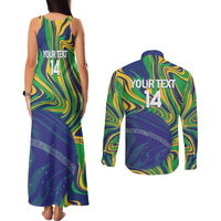 Brazil Football Custom Couples Matching Tank Maxi Dress and Long Sleeve Button Shirt 2026 Vamos Brasil Marble Pattern - Wonder Print Shop