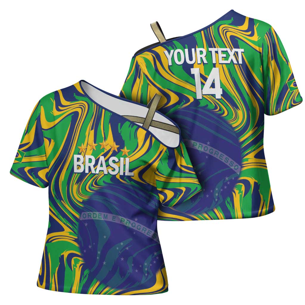 Brazil Football Custom Cross Shoulder Shirt 2026 Vamos Brasil Marble Pattern - Wonder Print Shop