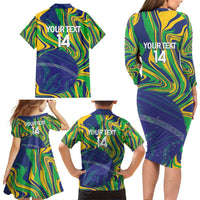 Brazil Football Custom Family Matching Long Sleeve Bodycon Dress and Hawaiian Shirt 2026 Vamos Brasil Marble Pattern - Wonder Print Shop