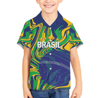 Brazil Football Custom Family Matching Long Sleeve Bodycon Dress and Hawaiian Shirt 2026 Vamos Brasil Marble Pattern - Wonder Print Shop