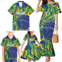 Brazil Football Custom Family Matching Mermaid Dress and Hawaiian Shirt 2026 Vamos Brasil Marble Pattern - Wonder Print Shop