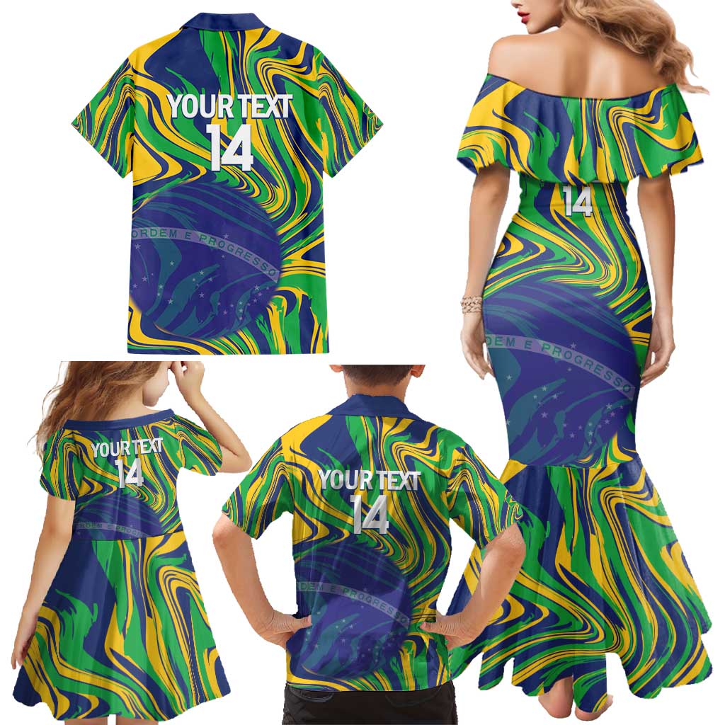 Brazil Football Custom Family Matching Mermaid Dress and Hawaiian Shirt 2026 Vamos Brasil Marble Pattern - Wonder Print Shop