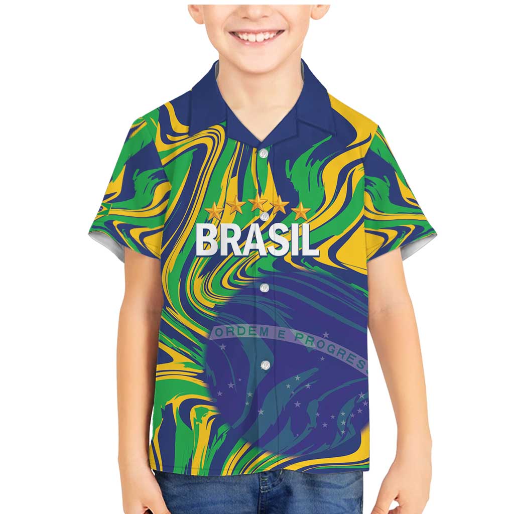 Brazil Football Custom Family Matching Mermaid Dress and Hawaiian Shirt 2026 Vamos Brasil Marble Pattern - Wonder Print Shop